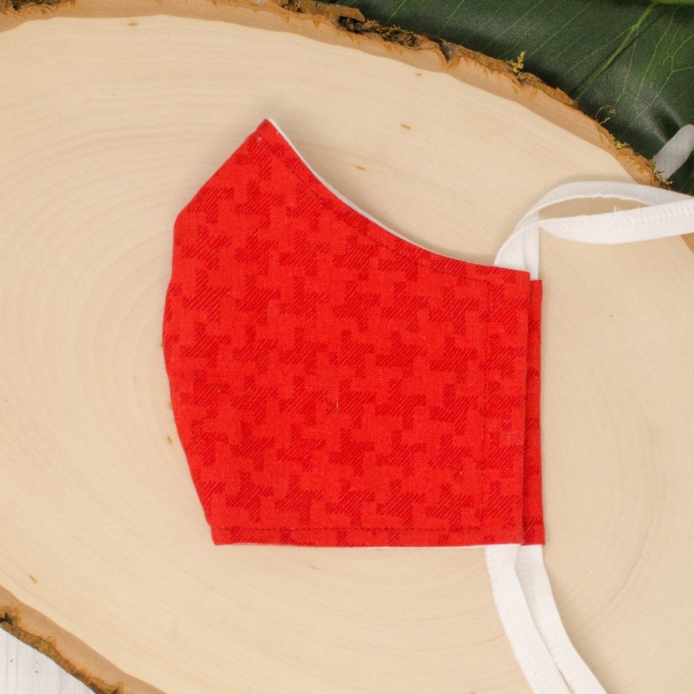 Red Geometric Kids Reusable Cloth Face Mask with Adjustable Ties